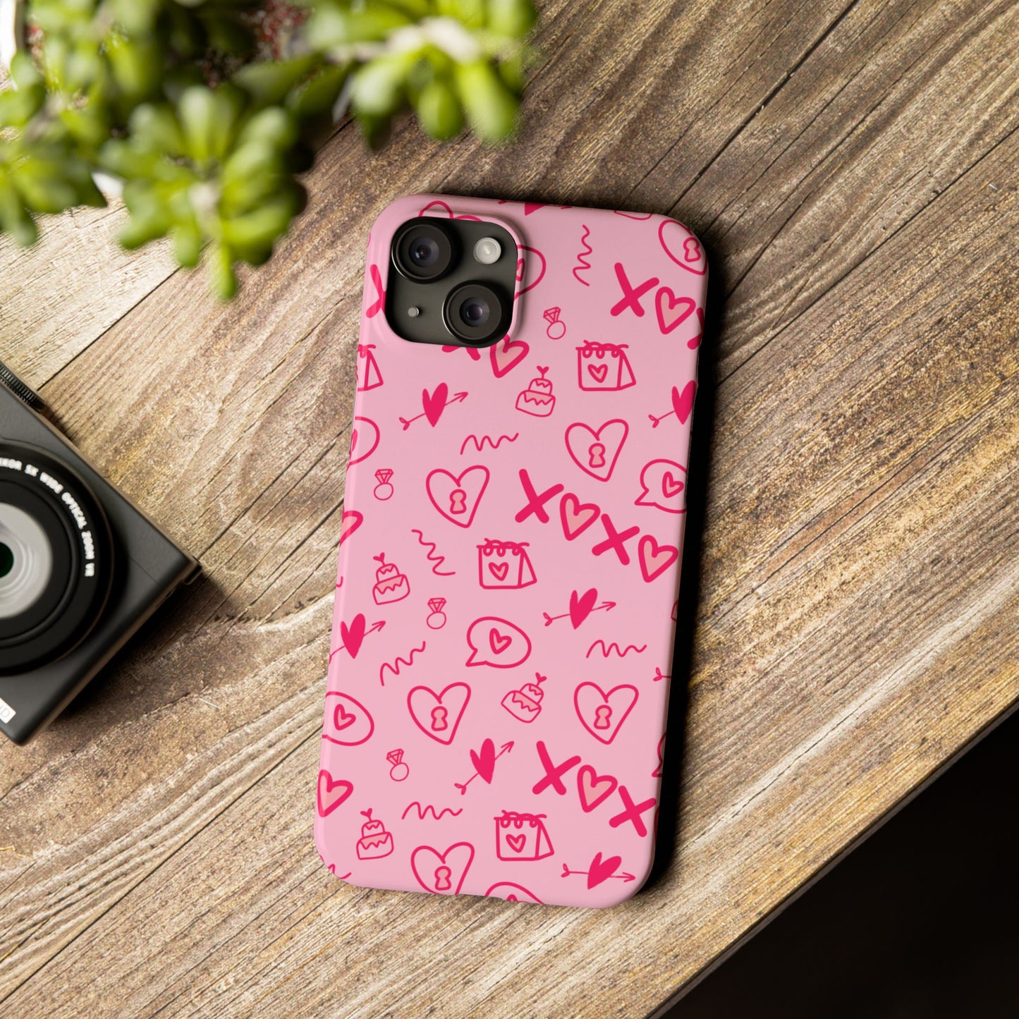 Cute Pink Hearts Phone Case, Slim Phone Cover, Valentine's Day Gift, Trendy Phone Accessory, Love Theme, Girlfriend Gift, Cute Design