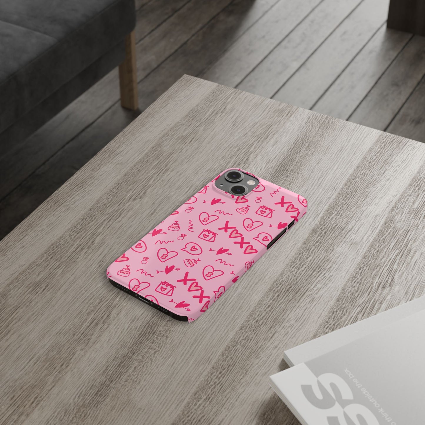 Cute Pink Hearts Phone Case, Slim Phone Cover, Valentine's Day Gift, Trendy Phone Accessory, Love Theme, Girlfriend Gift, Cute Design