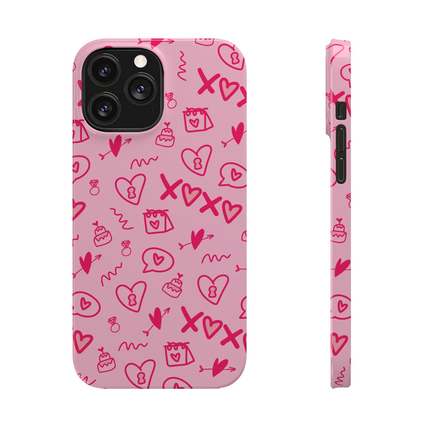 Cute Pink Hearts Phone Case, Slim Phone Cover, Valentine's Day Gift, Trendy Phone Accessory, Love Theme, Girlfriend Gift, Cute Design