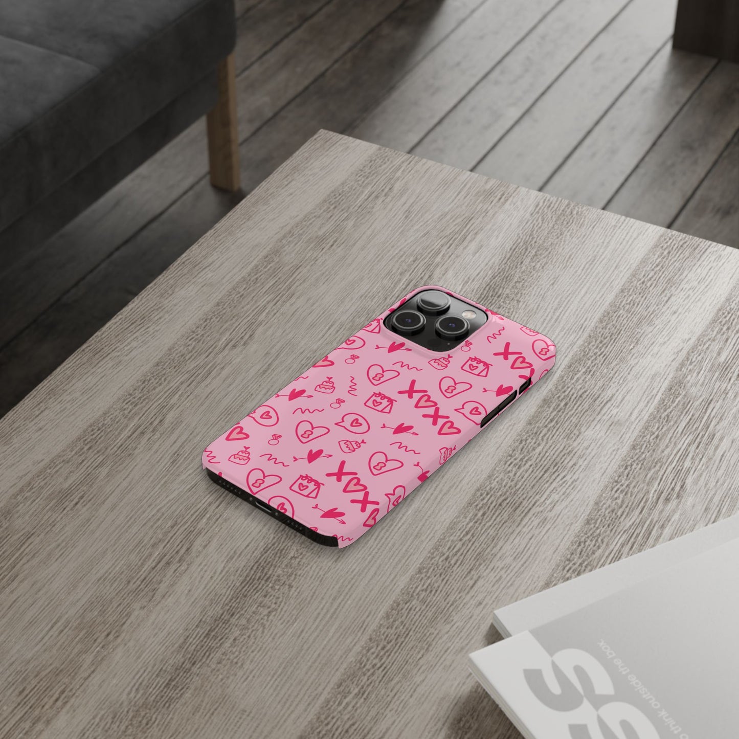 Cute Pink Hearts Phone Case, Slim Phone Cover, Valentine's Day Gift, Trendy Phone Accessory, Love Theme, Girlfriend Gift, Cute Design