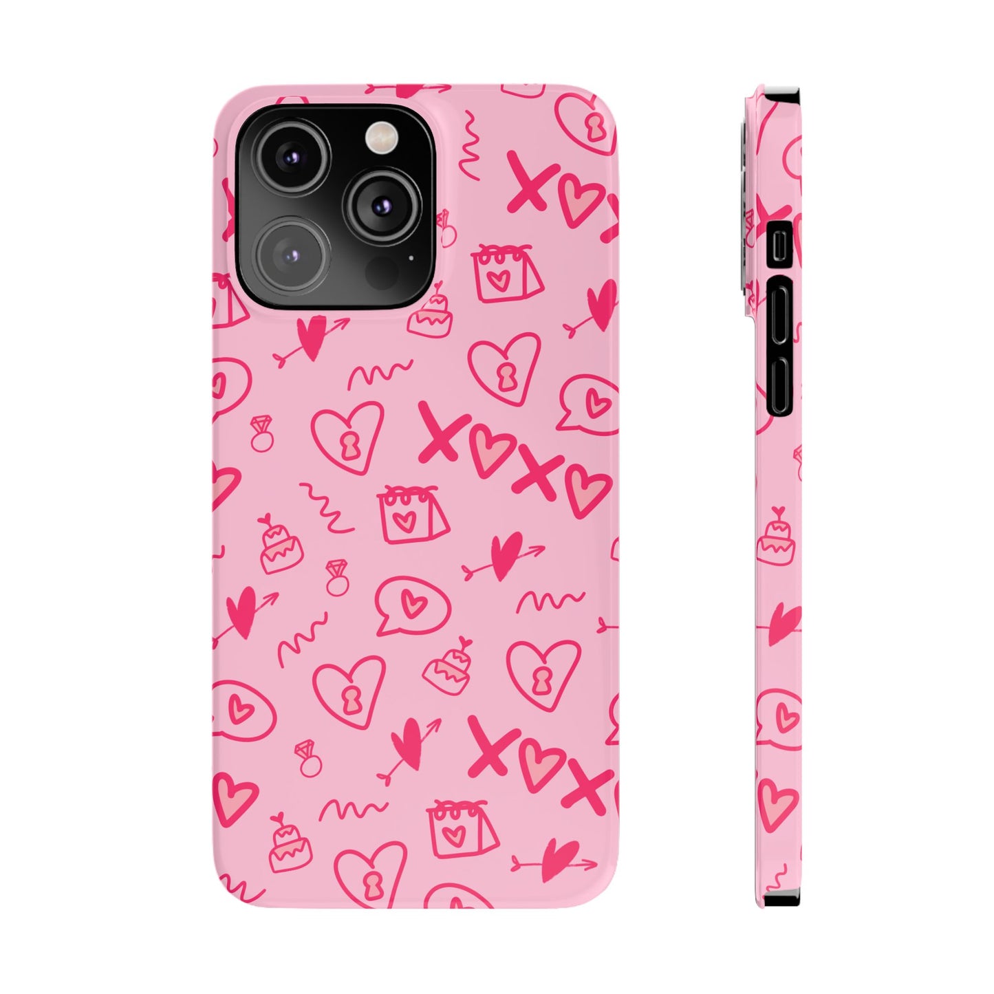 Cute Pink Hearts Phone Case, Slim Phone Cover, Valentine's Day Gift, Trendy Phone Accessory, Love Theme, Girlfriend Gift, Cute Design