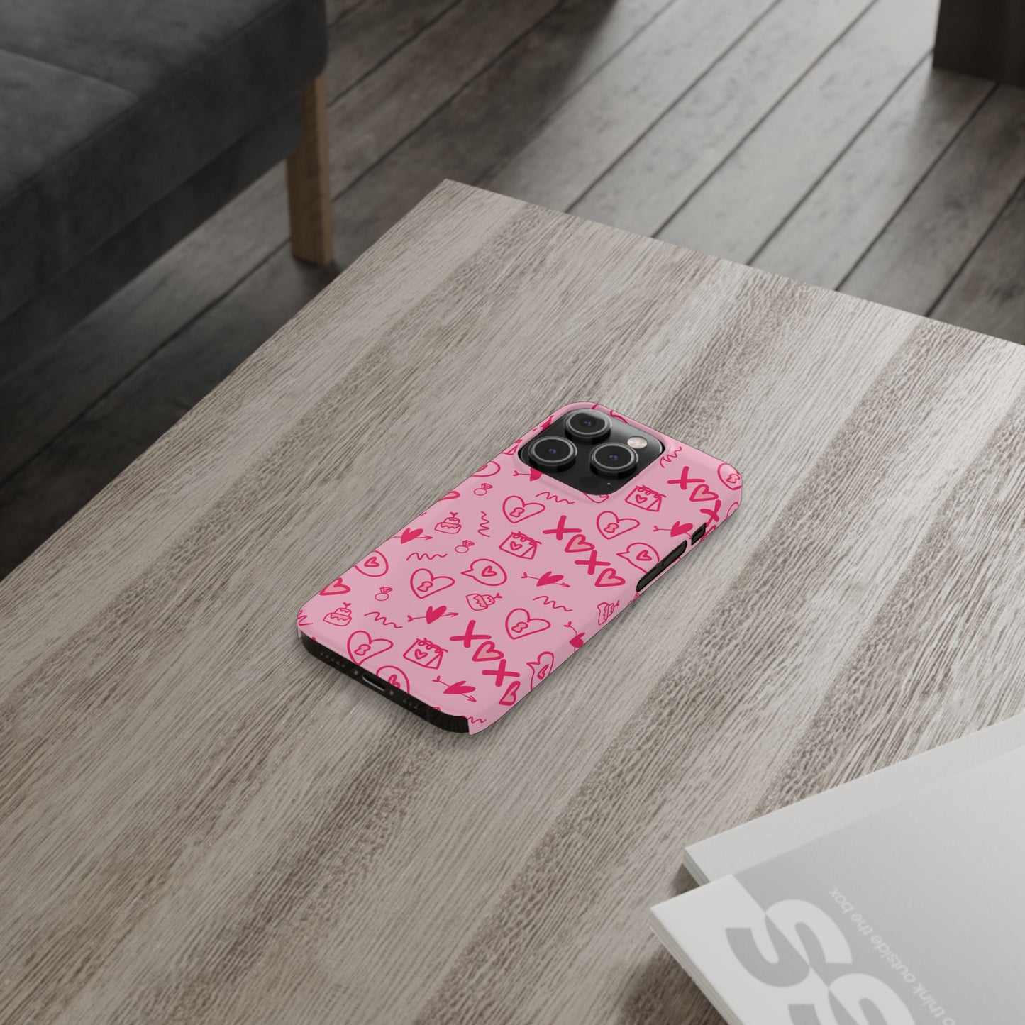 Cute Pink Hearts Phone Case, Slim Phone Cover, Valentine's Day Gift, Trendy Phone Accessory, Love Theme, Girlfriend Gift, Cute Design