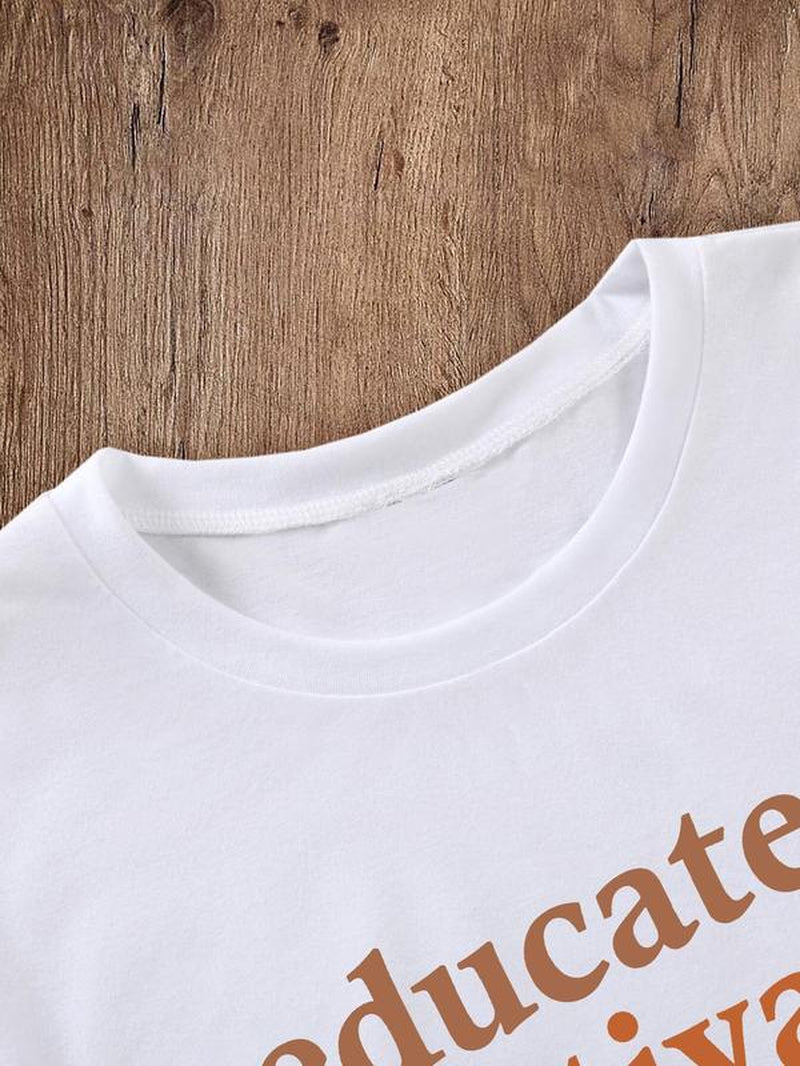 Women'S Letter Print round Neck Tee, Casual Short Sleeve Crew Neck T-Shirt for Daily Wear, Ladies Clothes for All Seasons, Graphic Tees Women, Summer Tops, Clothes for Women