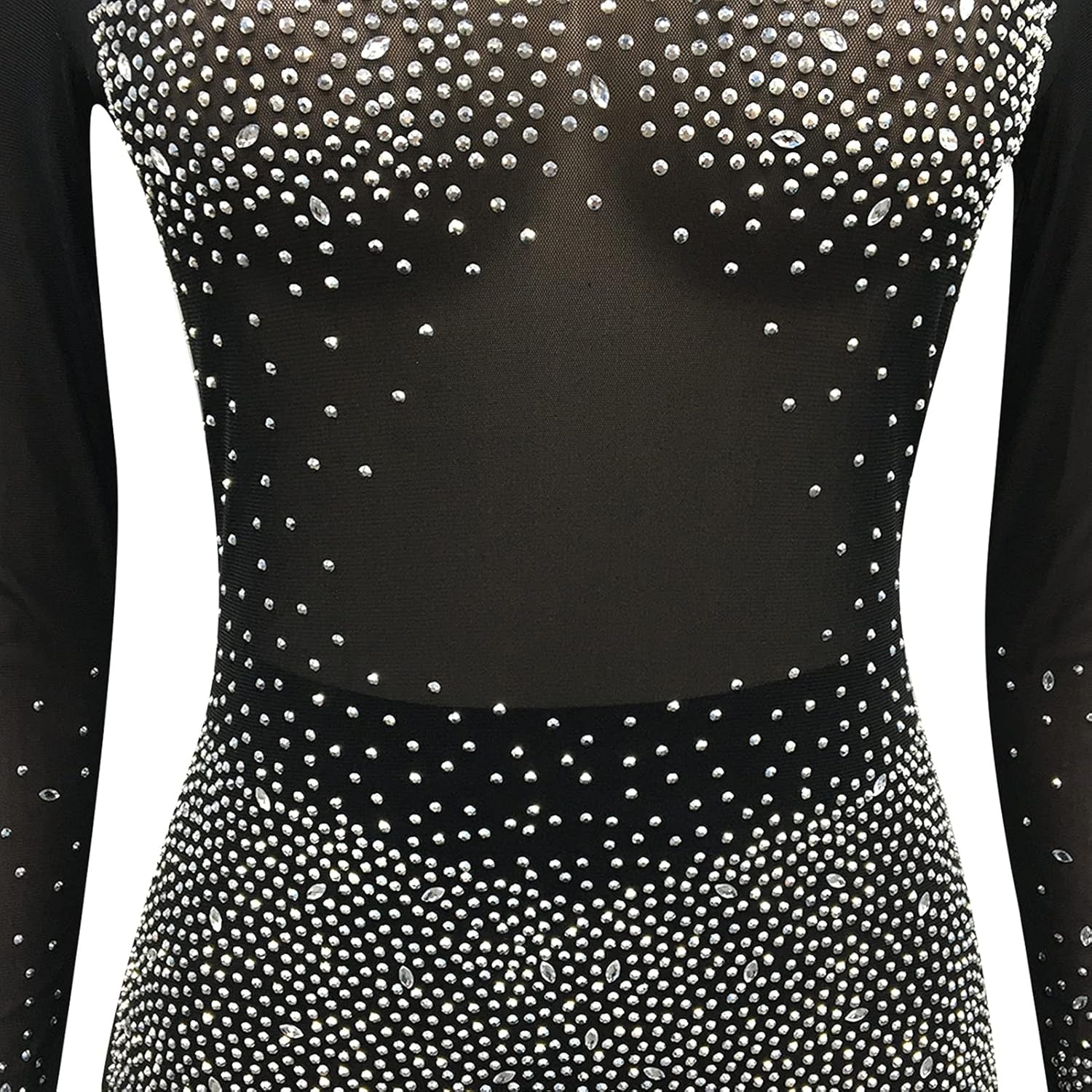 Women Sexy Sequin Diamond See through Bodycon Jumpsuit Long Sleeve Mesh Sheer Skinny Short Pants Romper Jumpsuit Black S