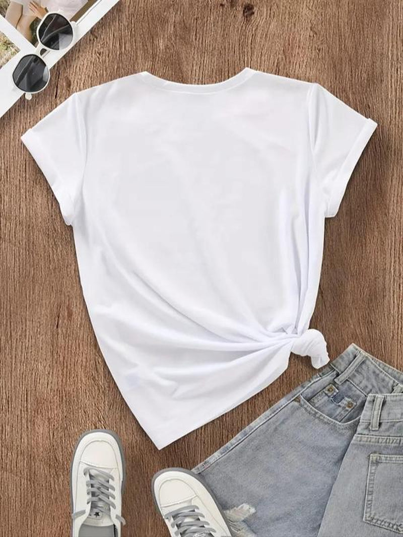 Women'S Letter Print round Neck Tee, Casual Short Sleeve Crew Neck T-Shirt for Daily Wear, Ladies Clothes for All Seasons, Graphic Tees Women, Summer Tops, Clothes for Women