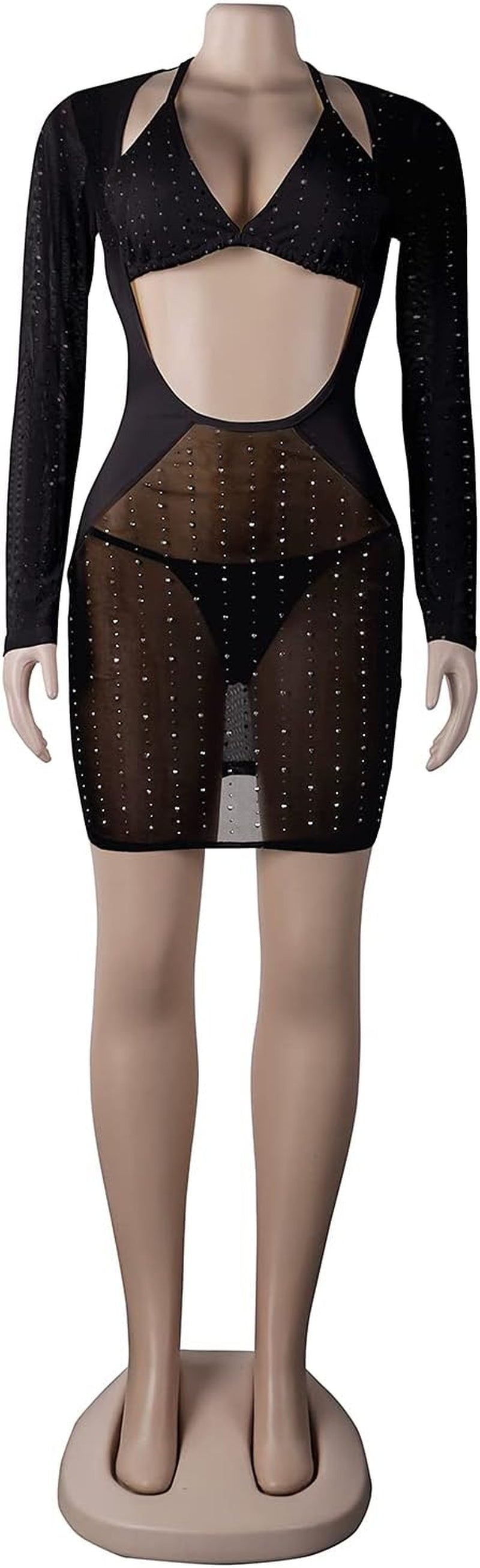 Women Sexy Hot Drilling Process Sexy Dress Party Club Night Dress (2108, Black,S)